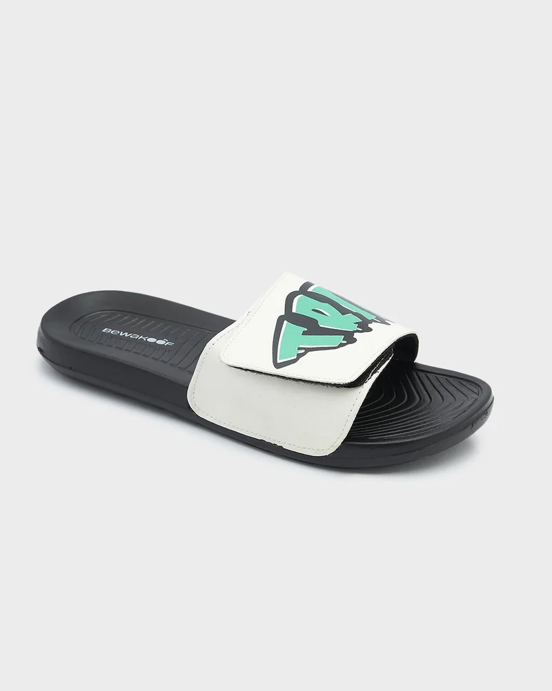 bewakoof Men's Black Trip Dawg Printed Sliders